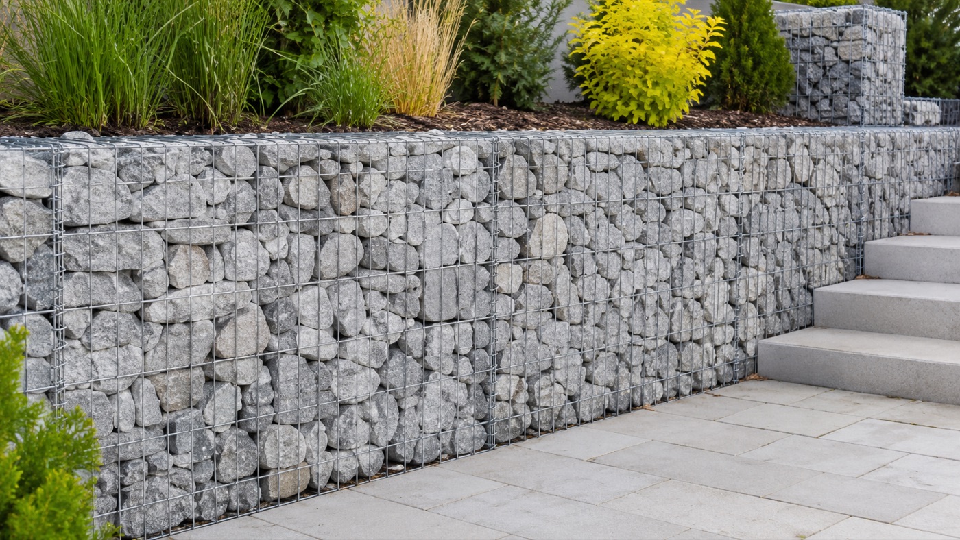 Ebatel Gabion Duvar (Tel Kafes Taş Duvar) — Tel kafes içine taş — istinat ve dekoratif duvar
